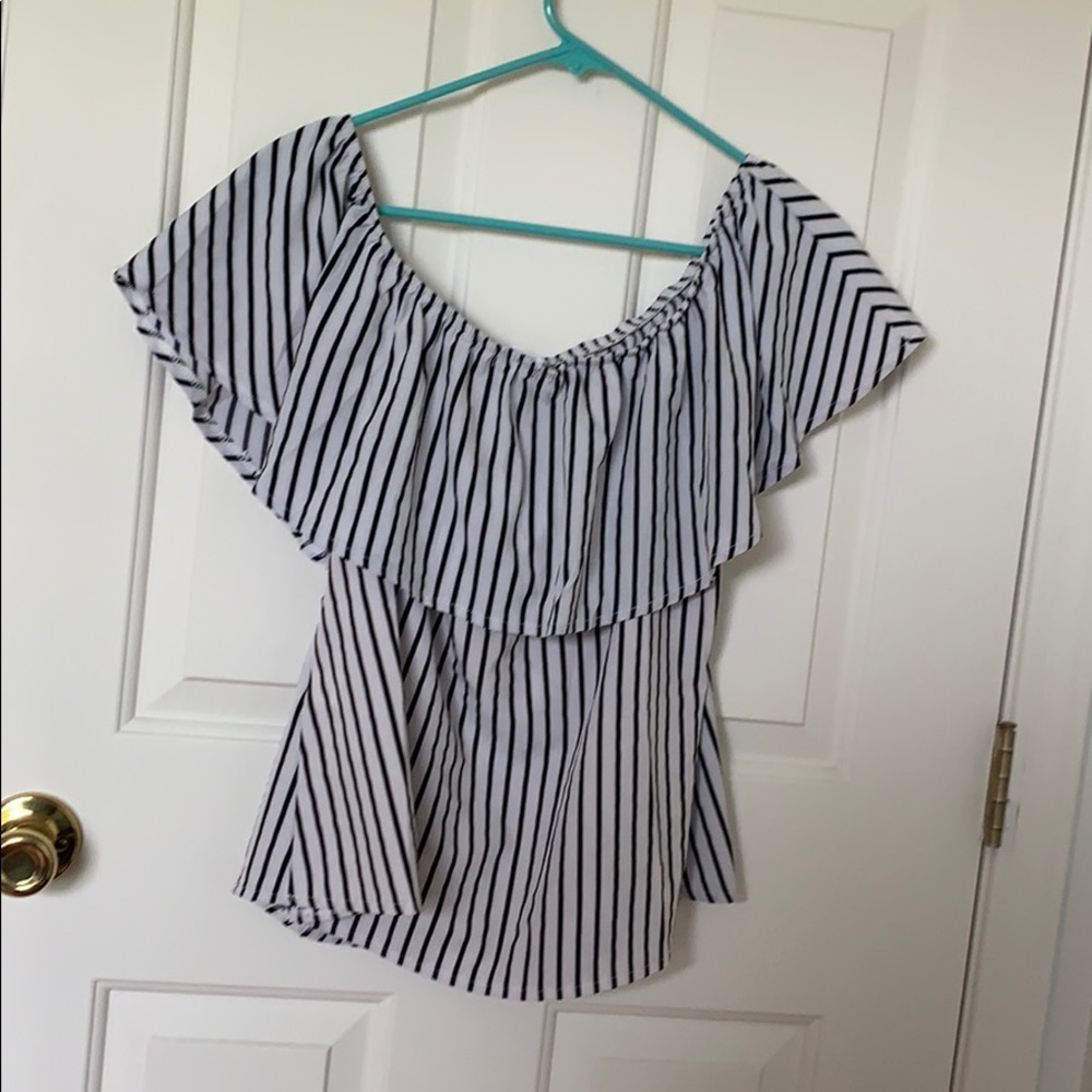 Off shoulder striped shirt